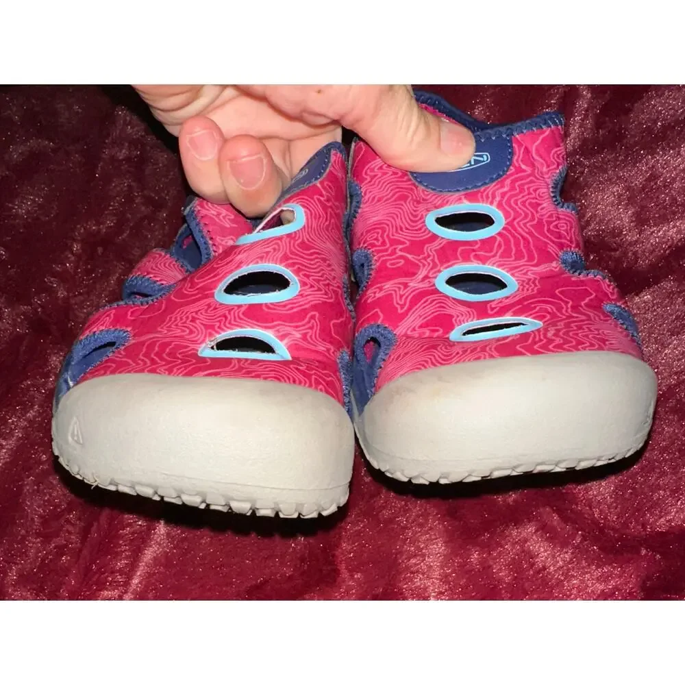 KEEN Girl’s Sandals Anatomic Footbed Waterproof Washable Shoes Pink/Blue Sz 1